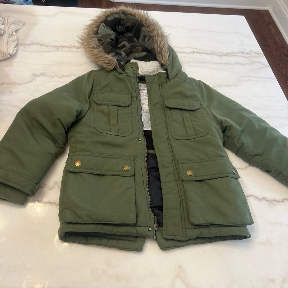 Carter’s Boys Faux Fur Hooded Parka Winter Coat Green Size M 5/6